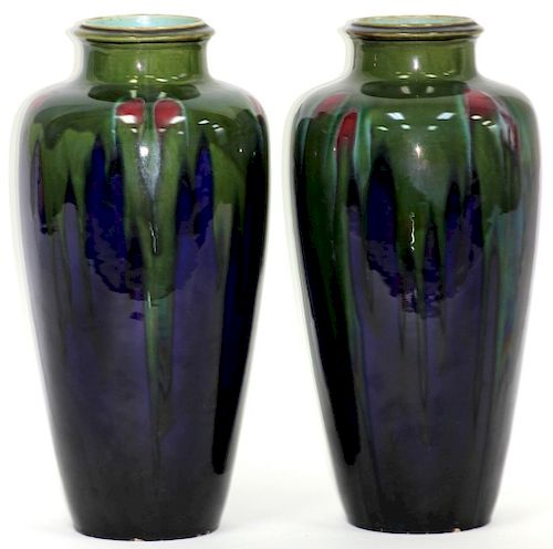Antique French Art Nouveau Glaze Flambe Vases