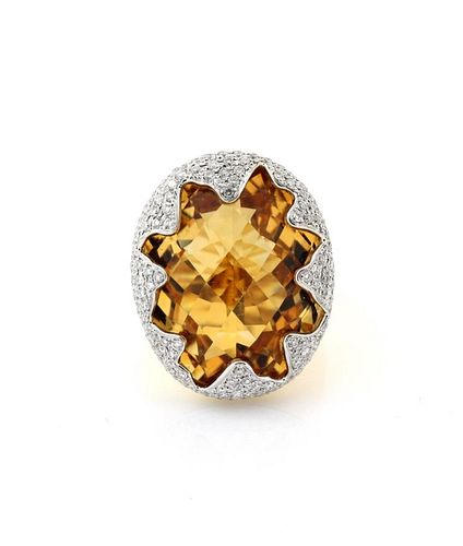 Imperial Citrine Gold and Diamond Ring