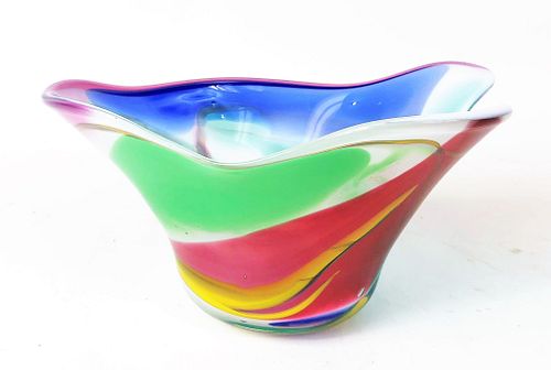 20th C. Abstract Studio Art Glass Center Bowl
