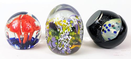 Three Contemporary Art Glass Paperweights