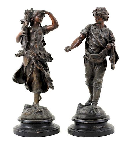 Pair of French Mixed Metal Boy & Girl Harvesters