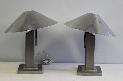 Pair Of Bruton Polished Steel Table Lamps,