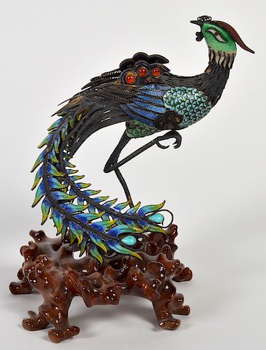 Chinese Silver Enameled Bird Figurine