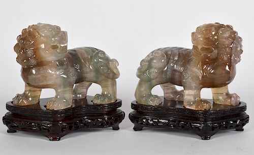 Pr. Chinese Carved Flourite Foo Dogs