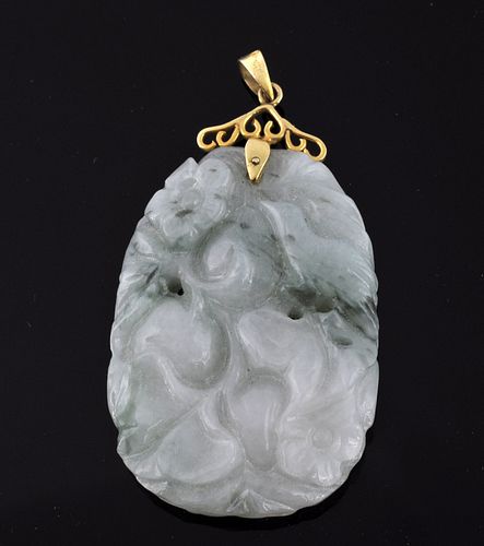 Chinese Carved Jade Pendant on 14Kt. Gold Mount