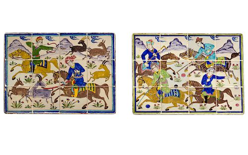 2 Framed Groupings of Ghajar Persian Tiles