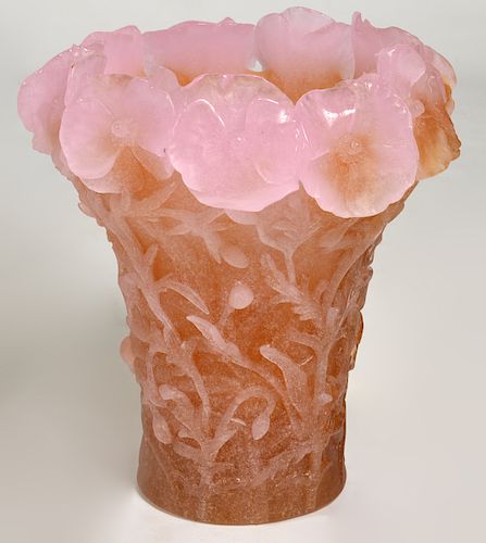 Daum Crystal Pate de Verre Hibiscus Vase