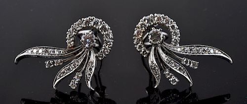 Pr. 14kt. White Gold & Diamond Vintage Earrings