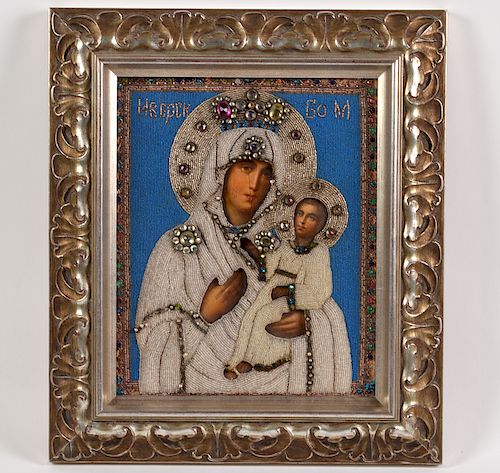 Religious Icon in High Relief Pearl Embroidery