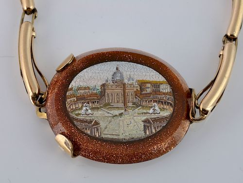Antique Micro-Mosaic & Goldstone Bracelet