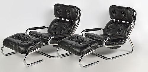 Pr. Directional Furniture Black Leather Chairs