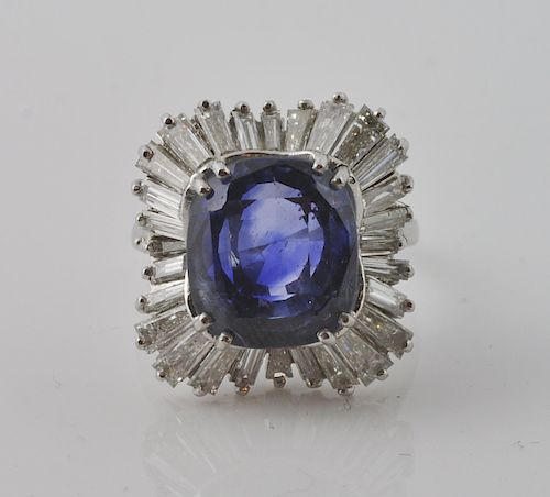 GIA Certified 14.42 Ct. Sapphire and Diamond Ring