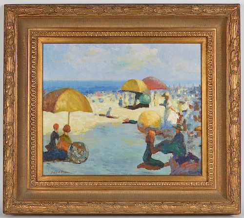 Harold Jacob "Beach Day" Oil on Canvas