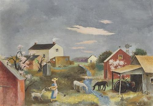 Doris Emrick Lee, (American, 1905-1983), Farm Scene