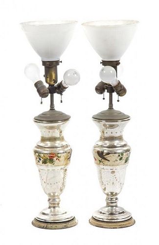 A Pair of Mercury Glass Table Lamps, Height 16 inches.