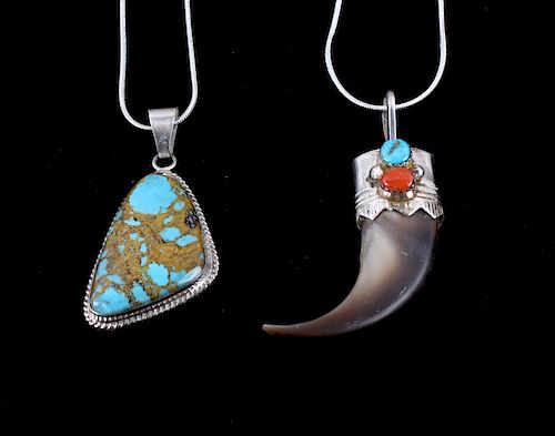 Navajo Bear Claw Pendent and Turquoise Pendent