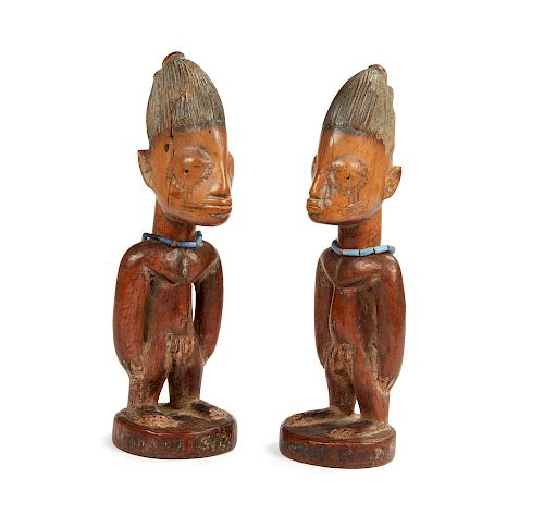 Yoruba Pair of Twin Male Wood Figures (Ibeji) 