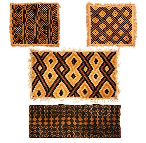 Four Kuba, DRC (Zaire) Raffia Cloth Panels