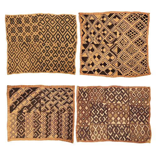 Four Kuba, DRC (Zaire) Raffia Cloth Panels
