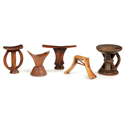 Four Headrests, Gurage, Kenya, and Wood Stool