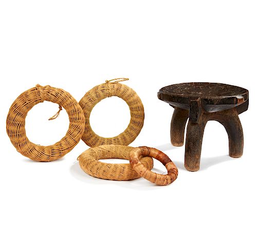 Hehe, Tanzania Stool with four Woven Basketry Rings