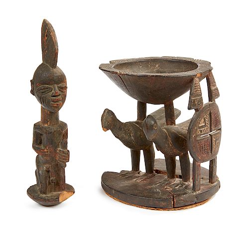 Yoruba Divination Bowl and a Yoruba Shango Staff