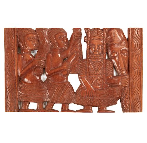 Set of Five Benin Carved Wood Plaques 