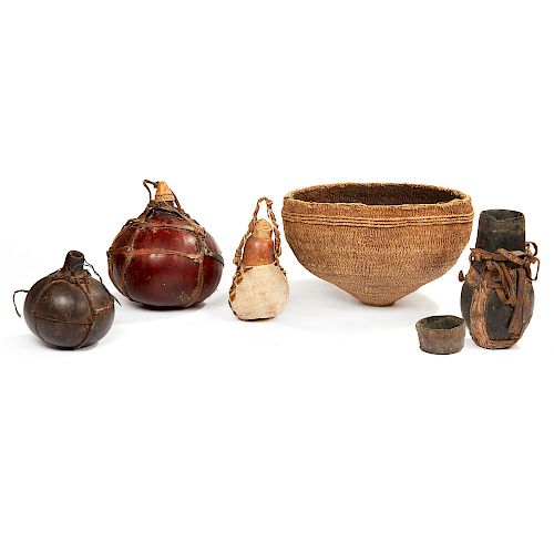 Four Kenya Gourd Containers & a Milk Container 