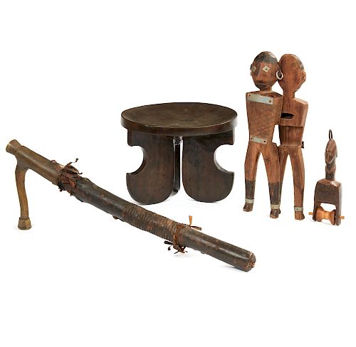 Weaving Pulley, Baule, Ivory Coast, a Pair of Senegal  Door Locks, a Kamba, Kenya stool and Mossi weapon, Burkina Faso