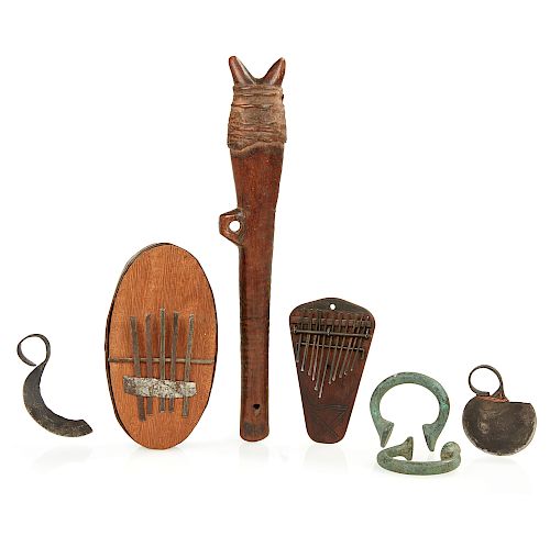 South Africa Sansa, Sardine Can & Wood, Tanzania Sansa, Pair of Benin, Nigeria "Manillas" Currency, Mossi Flute, 2 Turkana Finger Knives