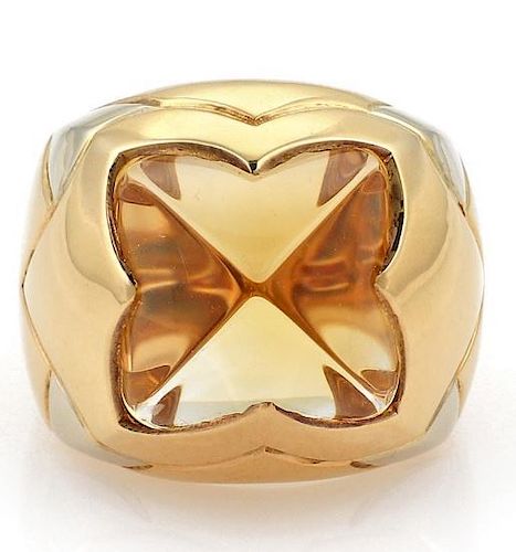 Bvlgari Pyramide Citrine 18k Gold Floral Ring