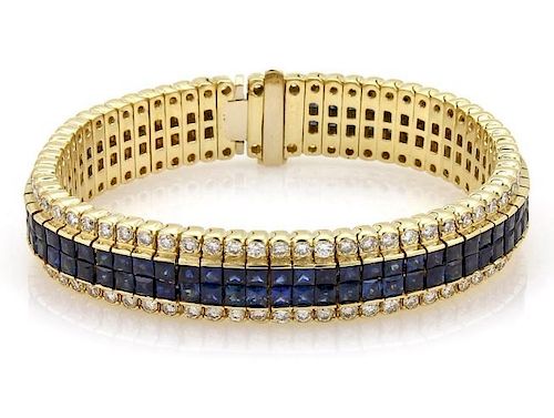 Diamond & Princess Sapphires 18k Gold Bracelet