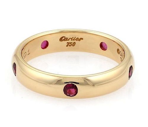 Cartier Stella Ruby 18k Gold 4mm Dome Band Ring