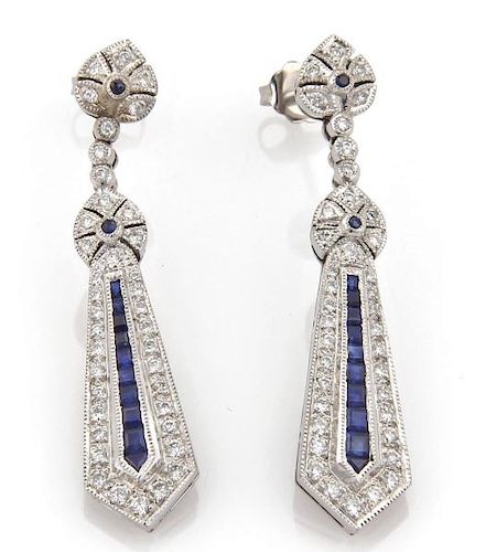 Vintage Diamond, Sapphire 18k Gold Dangle Earrings