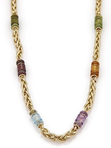 Bvlgari Gemstone 18k Gold Woven Chain Necklace