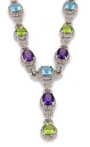 Estate Diamond Multicolor Gems 14k Gold Necklace