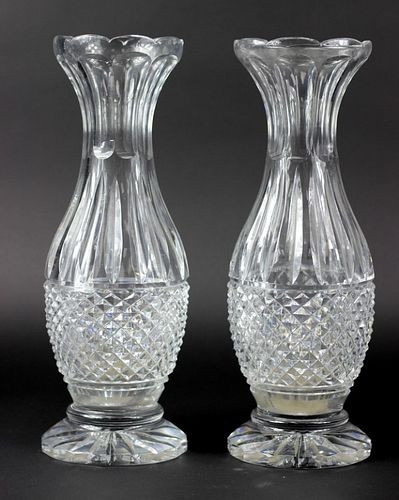 Pair of Waterford Style Large Cut Crystal Vase