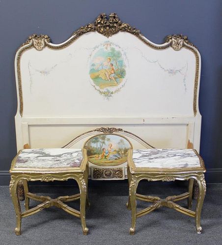 Pair of Antique Louis XV Style Marbletop Low Tables and 