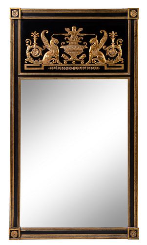 * An Empire Style Painted and Parcel Gilt Mirror Height 73 x width 41 inches.