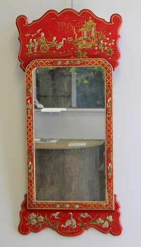 Vintage Red Lacquered and Chinoiserie