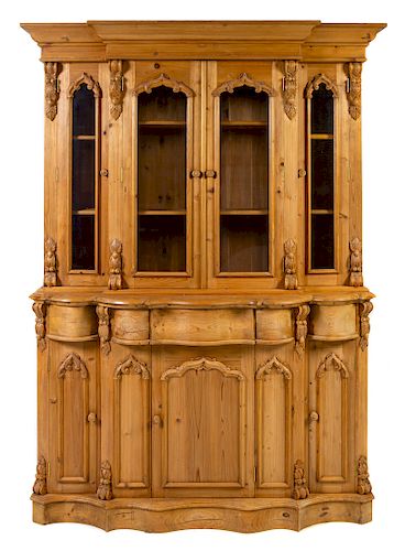 * A Gothic Revival Style Pine Bookcase Height 86 x width 60 1/4 x depth 21 inches.