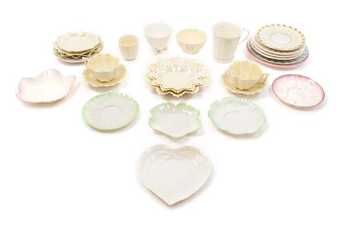 * A Collection of Belleek Tea Cups and Saucers Diameter of largest saucer 7 3/8 inches.