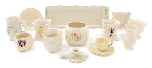 * A Collection of Belleek Articles Width of widest 14 3/4 inches.