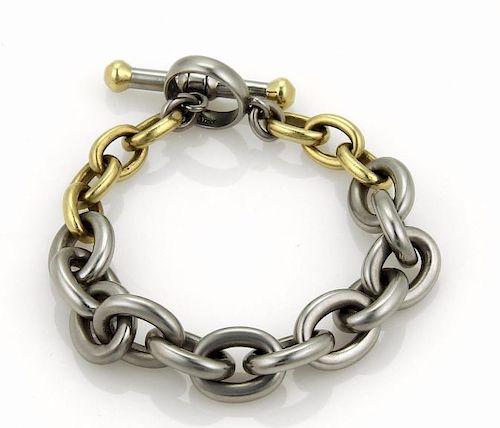 Kieselstein Cord 18k Gold Steel Oval Link Bracelet