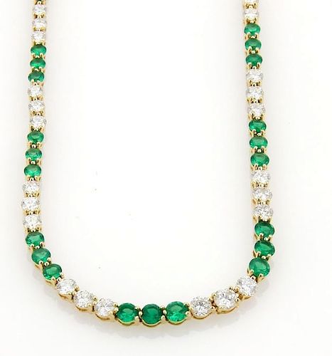 9.50ct Diamonds Emerald 18k Gold Tennis Necklace
