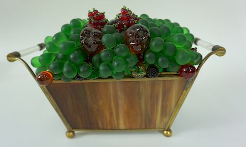 Czech Blown Art Glass Fruit Basket Lamp