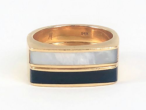 Estate 14K Gold Onyx MOP Stackable Rings