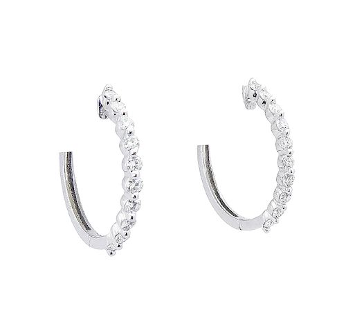 14k Gold 1.00 TCW Shared Prong Diamond Hoop Earrings