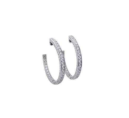 14k Gold 3.75TCW Inside Out Diamond Round Hoop Earrings