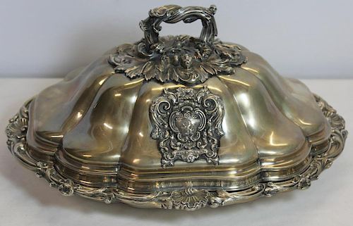 SILVER. Ornate English Silver Covered Serving Dish